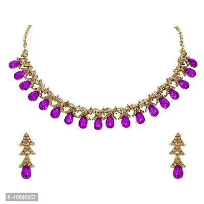 maayeri jewels purple gold plated minimal necklace with earrings-thumb0