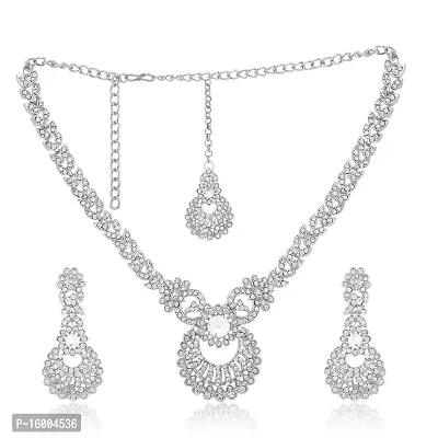 Maayeri Jewels Silver Bling Diamond Jewellery Set With Earrings  Mang Tika For Women