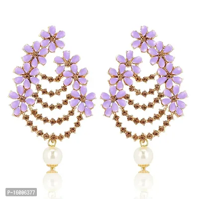 Maayeri Jewels Fashion Trendy Pink  Gold Plated Floral Earrings with Elegant Stones For Women and Girls.