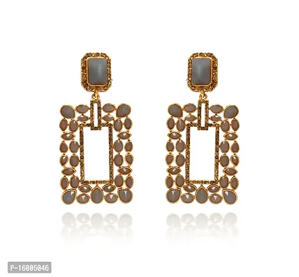 Maayeri Jewels Grey Crystals Gold plated Rectangle Earrings for Women and Girls