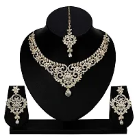 maayeri jewels simple gold plated jewellery set with earrings  maang tika-thumb1