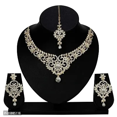 maayeri jewels simple gold plated jewellery set with earrings  maang tika-thumb2