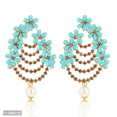 Maayeri Jewels Trendy Turquoise  Gold Plated Floral Earrings with Elegant Stones For Women and Girls.-thumb0