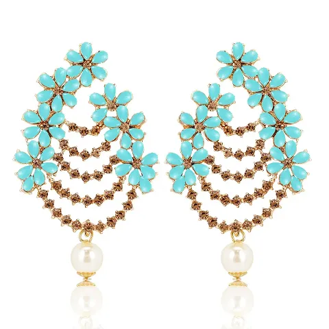 Maayeri Jewels Trendy Plated Floral Earrings with Elegant Stones For Women and Girls.