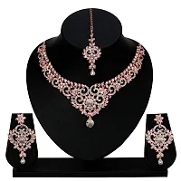 maayeri jewels trendy rose gold plated stylish  versatile necklace set with earrings  maangtika-thumb1