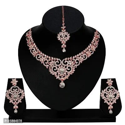 maayeri jewels trendy rose gold plated stylish  versatile necklace set with earrings  maangtika-thumb2