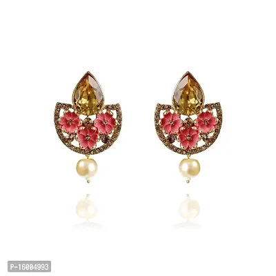 Maayeri jewels Pink Hand-painted Gold Floral Earrings.-thumb0