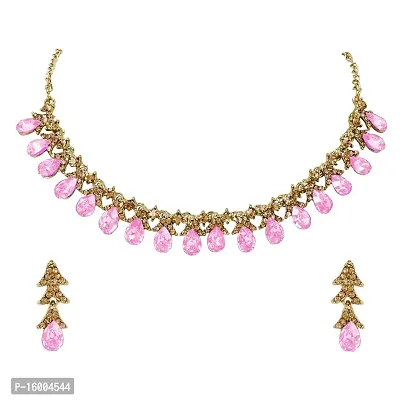 maayeri jewels pink gold plated minimal necklace with earrings-thumb0