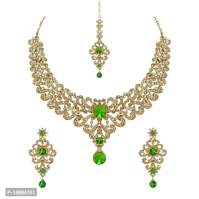 MAAYERI JEWELS STATEMENT GOLD PLATED NECKLACE SET WITH LIGHT GREEN STONES
