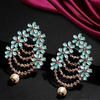 Maayeri Jewels Trendy Turquoise  Gold Plated Floral Earrings with Elegant Stones For Women and Girls.-thumb1