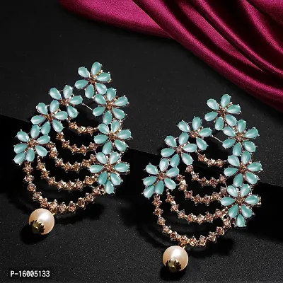 Maayeri Jewels Trendy Turquoise  Gold Plated Floral Earrings with Elegant Stones For Women and Girls.-thumb2