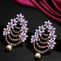 Maayeri Jewels Fashion Trendy Pink  Gold Plated Floral Earrings with Elegant Stones For Women and Girls.-thumb1