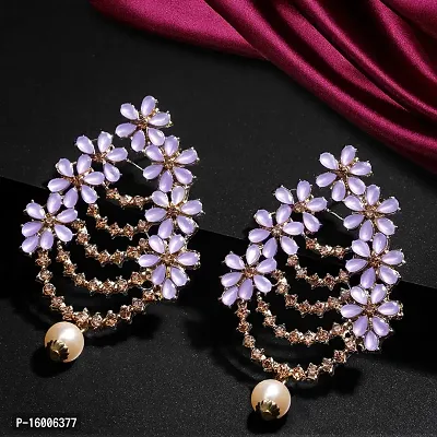 Maayeri Jewels Fashion Trendy Pink  Gold Plated Floral Earrings with Elegant Stones For Women and Girls.-thumb2