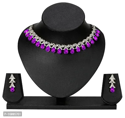 maayeri jewels purple rhodium plated minimal necklace with earrings-thumb2