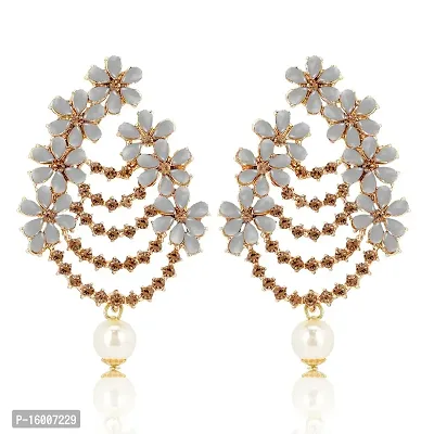 Maayeri Jewels Trendy Pink  Gold Plated Floral Earrings with Elegant Stones For Women and Girls.