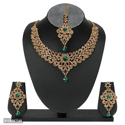 maayeri JEWELS STATEMENT GREEN/GOLD PLATED JEWELLERY SET WITH EARRINGS  MAANGTIKA.-thumb2