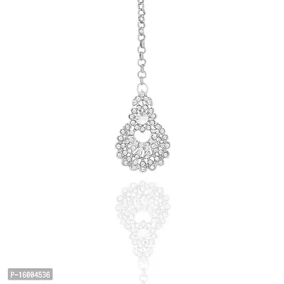 Maayeri Jewels Silver Bling Diamond Jewellery Set With Earrings  Mang Tika For Women-thumb4