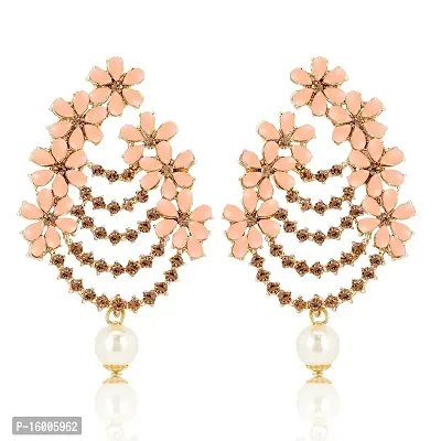 Maayeri Jewels Trendy Peach  Gold Plated Floral Earrings with Elegant Stones For Women and Girls.-thumb0