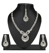 Maayeri Jewels Silver Bling Diamond Jewellery Set With Earrings  Mang Tika For Women-thumb1