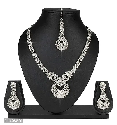 Maayeri Jewels Silver Bling Diamond Jewellery Set With Earrings  Mang Tika For Women-thumb2