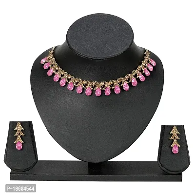 maayeri jewels pink gold plated minimal necklace with earrings-thumb2