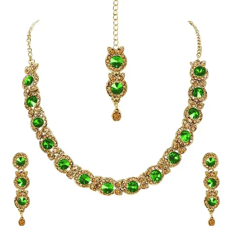 MAAYERI jewels plated trendy LIGHT minimal jewellery set with earrings maangtika