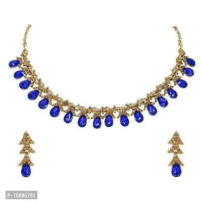 maayeri jewels blue gold plated minimal necklace with earrings