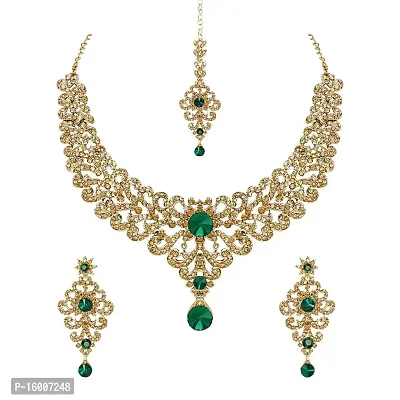 maayeri JEWELS STATEMENT GREEN/GOLD PLATED JEWELLERY SET WITH EARRINGS  MAANGTIKA.