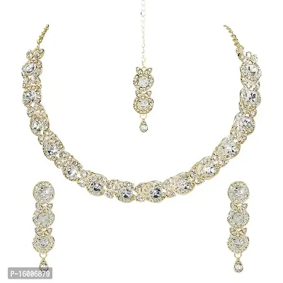 : maayeri jewels gold plated trending design minimal necklace set with earrings  maangtika.