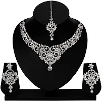 maayeri jewels silver shiny  trendy necklace set with earrings  maangtika For Womens-thumb1
