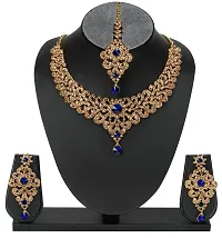 maayeri jewels gold plated statement blue jewellery set with earrings  maangtika-thumb1