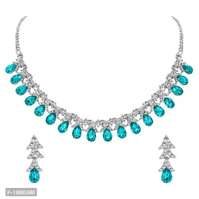 maayeri jewels teal rhodium plated minimal necklace with earrings