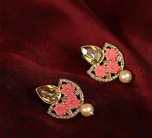 Maayeri jewels Pink Hand-painted Gold Floral Earrings.-thumb2