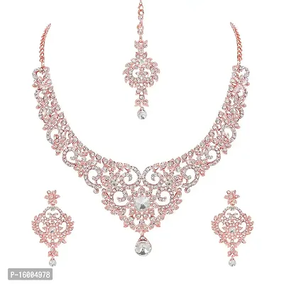 maayeri jewels trendy rose gold plated stylish  versatile necklace set with earrings  maangtika