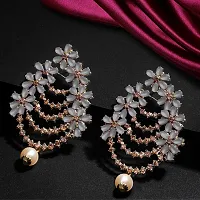 Maayeri Jewels Trendy Pink  Gold Plated Floral Earrings with Elegant Stones For Women and Girls.-thumb1