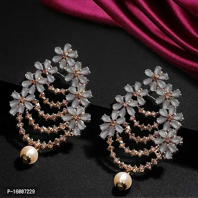 Maayeri Jewels Trendy Pink  Gold Plated Floral Earrings with Elegant Stones For Women and Girls.-thumb2