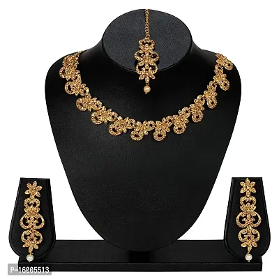 MAAYERI JEWELS DARK GOLD TRENDY DESIGN SIMPLE NECKLACE SET WITH EARRINGS  MAANGTIKA-thumb2