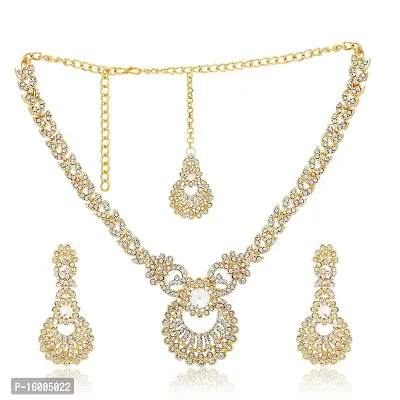 Maayeri Jewels Dazzling Gold Plated Jewellery Set with American diamonds for Women and Girls.