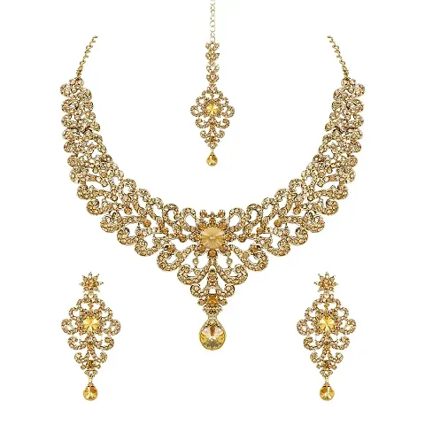 MAAYERI JEWELS STATEMENT PLATED NECKLACE SET WITH LIGHT STONES