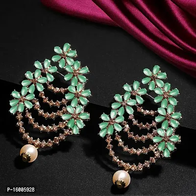 Maayeri Jewels Trendy Pastel Green  Gold Plated Floral Earrings with Elegant Stones For Women and Girls.-thumb2