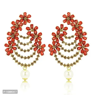 Maayeri Jewels Trendy Gold Plated  Red Floral Earrings with Elegant Stones For Women and Girls.