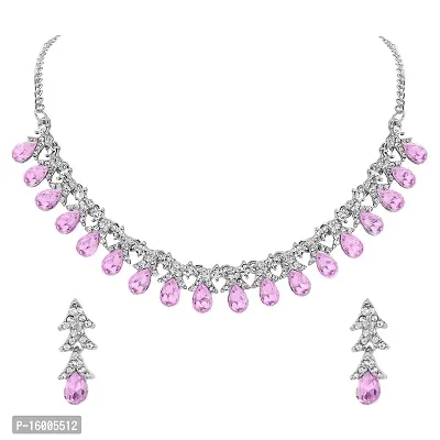 maayeri jewels pink rhodium plated minimal necklace with earrings
