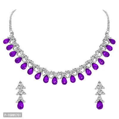 maayeri jewels purple rhodium plated minimal necklace with earrings-thumb0