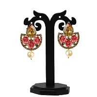 Maayeri jewels Pink Hand-painted Gold Floral Earrings.-thumb1