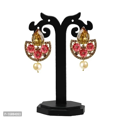 Maayeri jewels Pink Hand-painted Gold Floral Earrings.-thumb2