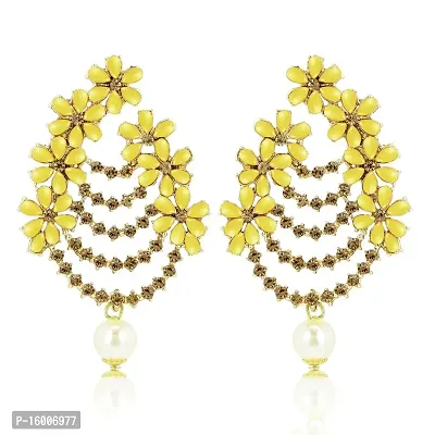 Maayeri Jewels Trendy Yellow  Gold Plated Floral Earrings with Elegant Stones For Women and Girls.