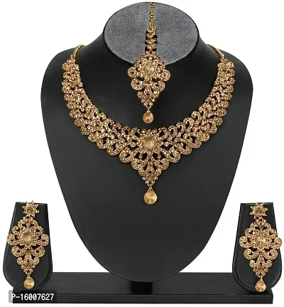 MAAYERI New New JEWELS MEHENDI GOLD PLATED TRENDING JEWELLERY SET WITH EARRINGS  MAANG TIKA FOR WOMEN-thumb2