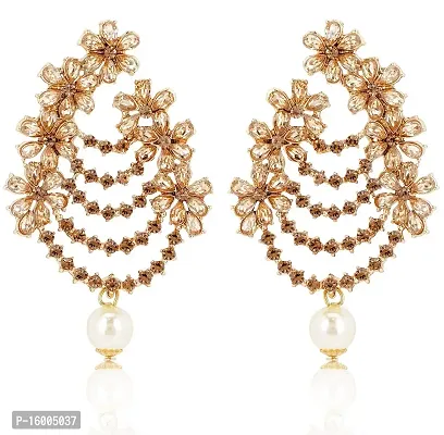 Maayeri Jewels Trendy Rose Gold Floral Earrings with Elegant Stones For Women and Girls.