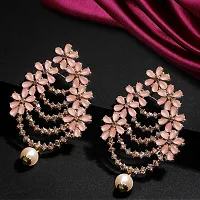 Maayeri Jewels Trendy Peach  Gold Plated Floral Earrings with Elegant Stones For Women and Girls.-thumb1