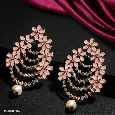 Maayeri Jewels Trendy Peach  Gold Plated Floral Earrings with Elegant Stones For Women and Girls.-thumb2